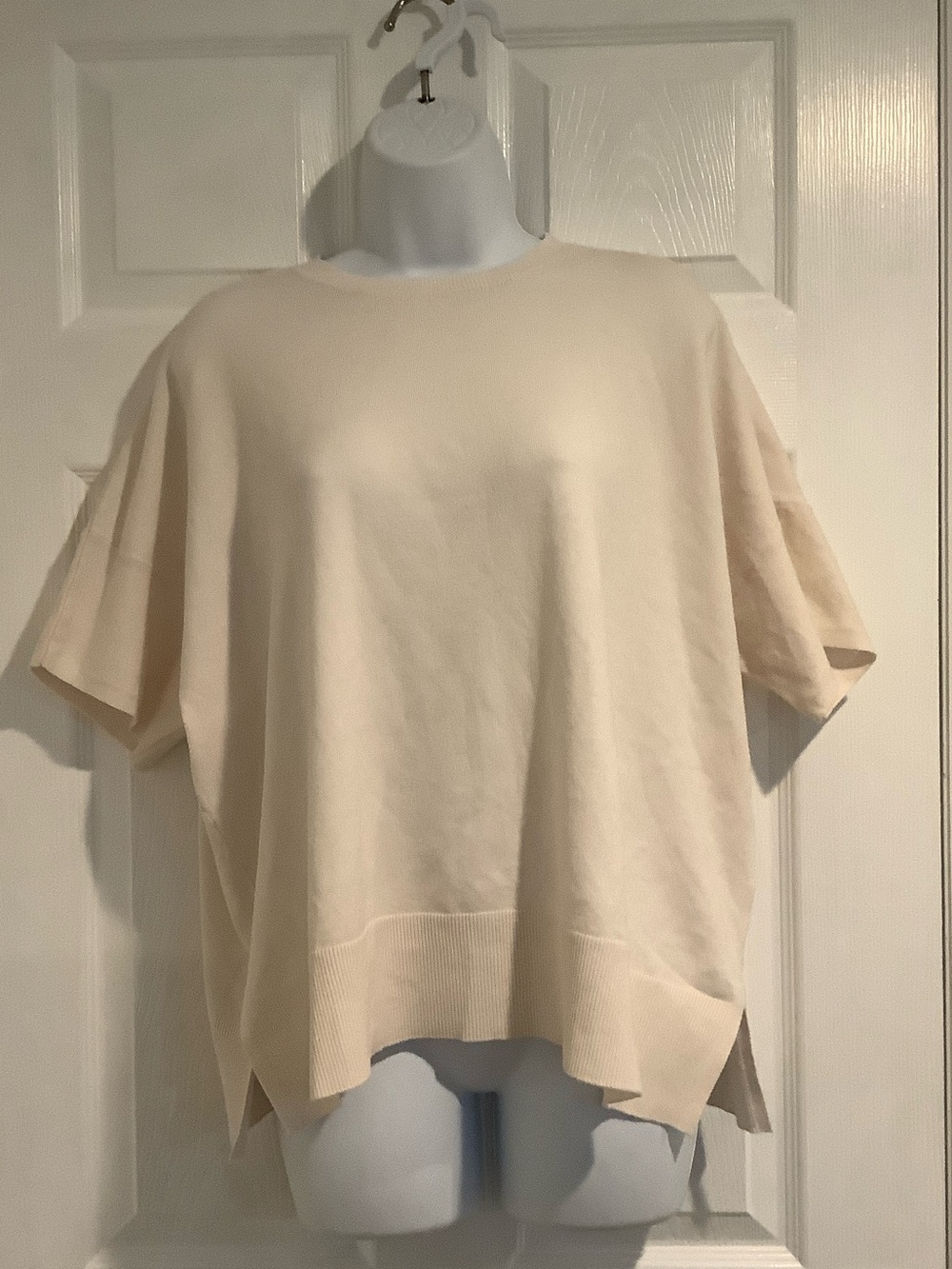 SPLENDID Off White Oversized Neutral Minimalist Capsule Short Sleeve Sweater S